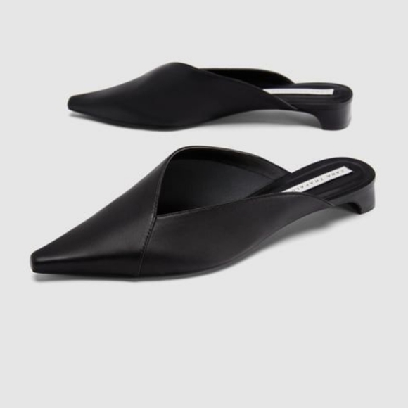 Zara Shoes - NWOT ZARA Black Leather Asymmetric Mules